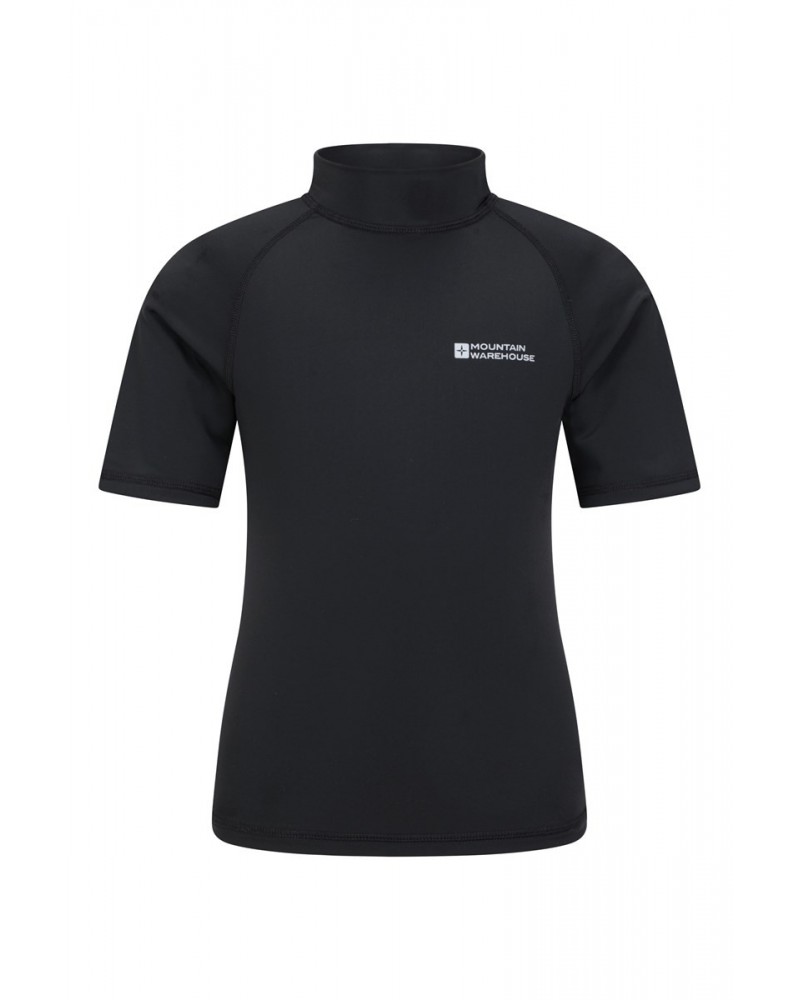 Short Sleeved Kids Rash Guard Black $16.49 Tops