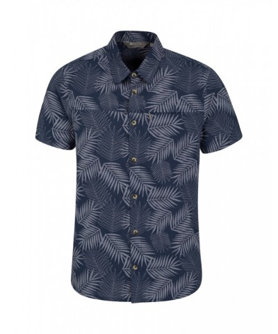 Tropical Printed Mens Short Sleeved Shirt Navy $15.51 Tops