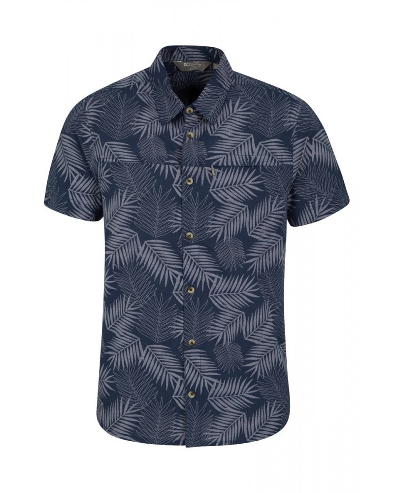 Tropical Printed Mens Short Sleeved Shirt Navy $15.51 Tops