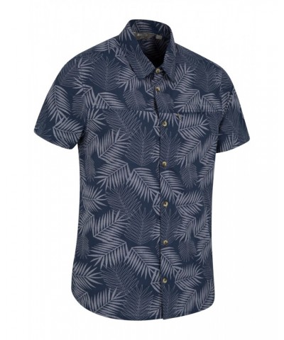 Tropical Printed Mens Short Sleeved Shirt Navy $15.51 Tops