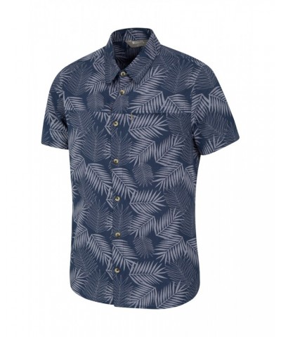 Tropical Printed Mens Short Sleeved Shirt Navy $15.51 Tops