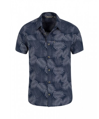 Tropical Printed Mens Short Sleeved Shirt Navy $15.51 Tops