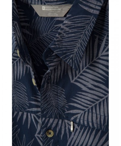 Tropical Printed Mens Short Sleeved Shirt Navy $15.51 Tops